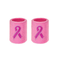 12 Pairs Pink Ribbon Wrist Sweatbands Breast Cancer Awareness Wristbands for Baseball Football Basketball