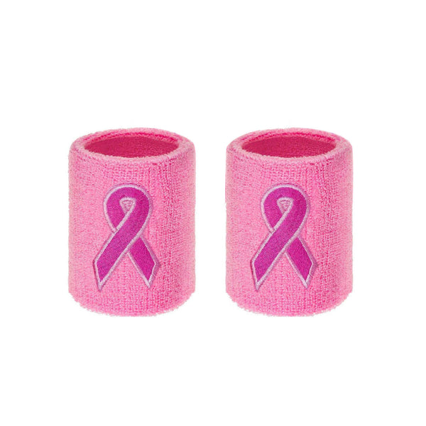 12 Pairs Pink Ribbon Wrist Sweatbands Breast Cancer Awareness Wristbands for Baseball Football Basketball