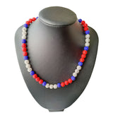 Red Blue White Baseball Beaded Rhinestone Rally Necklace for Boys Kids