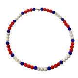 Red Blue White Baseball Beaded Rhinestone Rally Necklace for Boys Kids