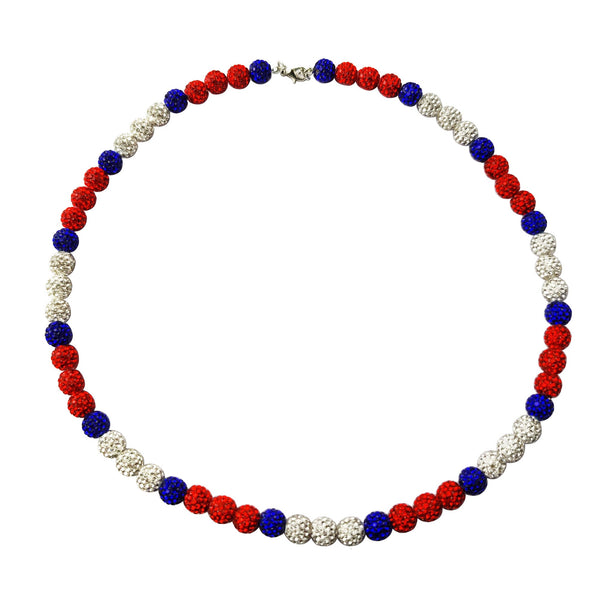 12 Pack Bulk Baseball Beaded Rhinestone Rally Necklaces Red Blue White