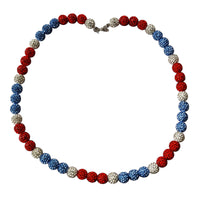 12 Pack Mens Boys Baseball Necklaces Bead Rhinestone Drip Shamballa Bling Necklaces Red Light Blue White