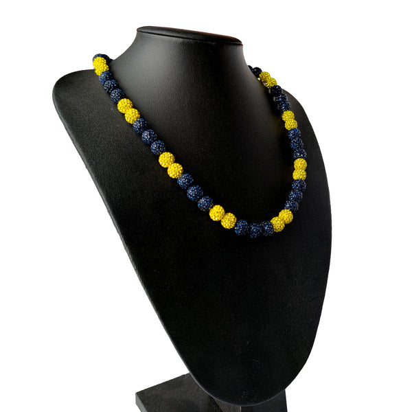 Mens Boys Michigan Baseball Drip Necklace Rhinestone Bead Bling Necklace Navy Yellow