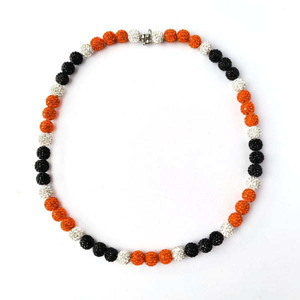 Wholesale 12 Pack Baseball Drip Necklaces Pollyanna Diamond Beaded Necklaces Orange Black White