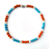 Boys Baseball Bead Necklace Rhinestone Drip Necklace Orange Teal White