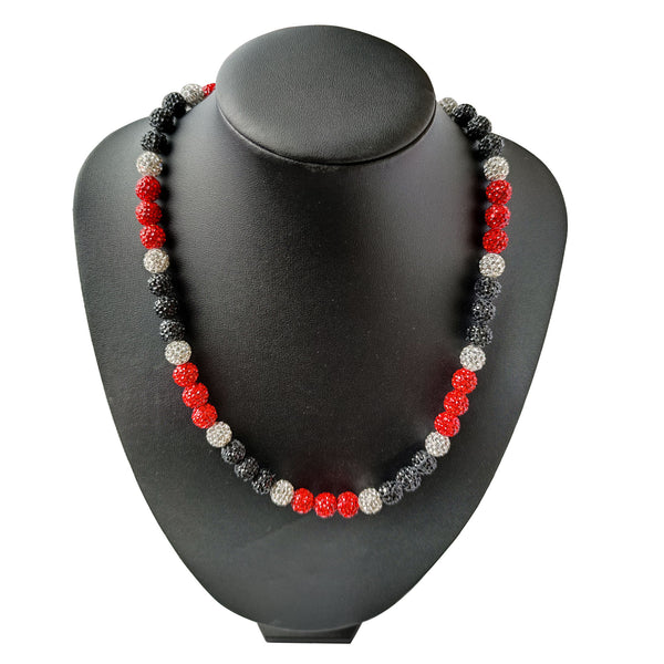 Handmade art jewelry,crystal inlay modern red-black-silver polymer clay  necklace | eBay