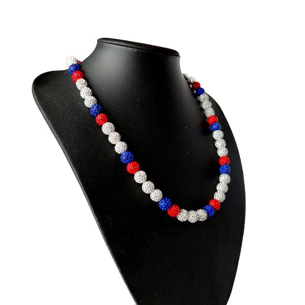 Baseball Bead Necklace Ice Collection Necklace for Boys Mens Rhinestone Necklace Baseball Drip Necklace Red Blue White
