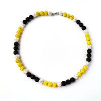 Pollyanna Polly Necklace Baseball Drip Bead Necklace Rhinestone Bling Necklace Yellow Black White
