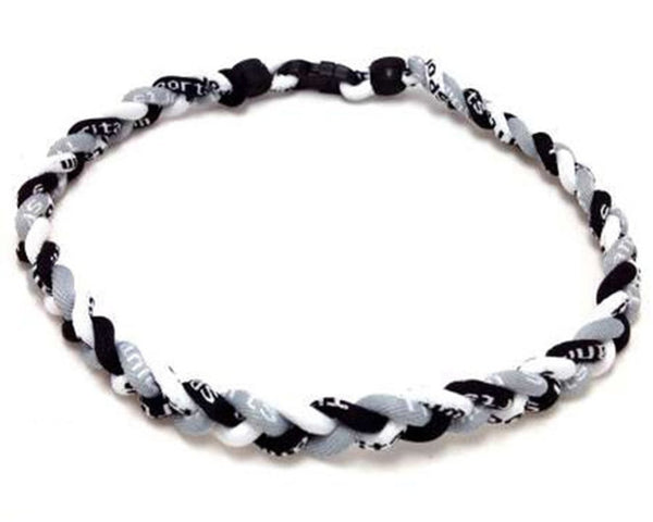 Pack of 12 Braided Baseball Necklaces Black Gray White